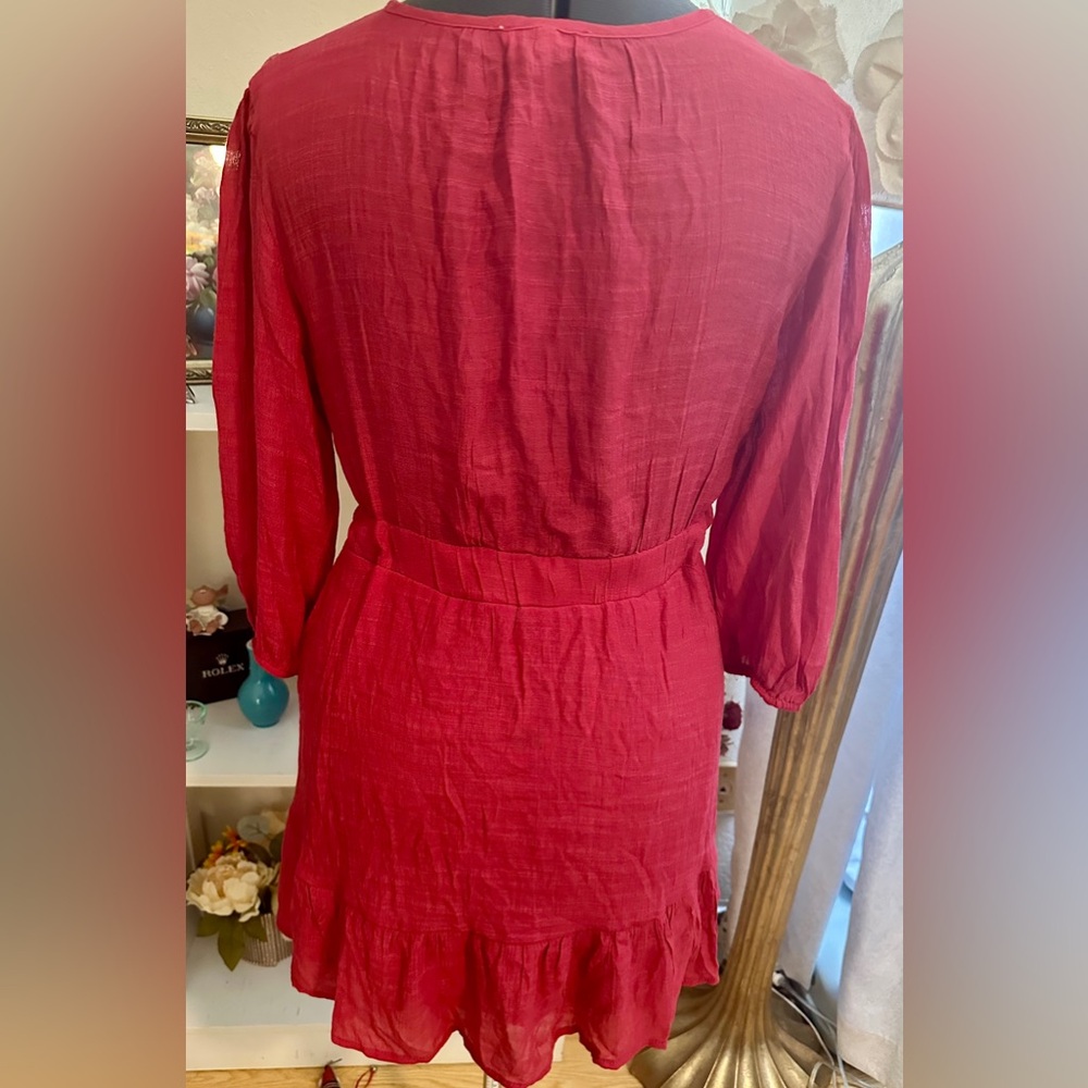 BaeVely By Polagram Burgundy 3/4 Sleeves Tiered Mini Sz L Sheer Flirty FAIRYCORE - Picture 5 of 8